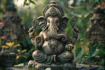Obraz premium illustration of statue of Lord Ganesha made of rock for Ganesh Chaturthi