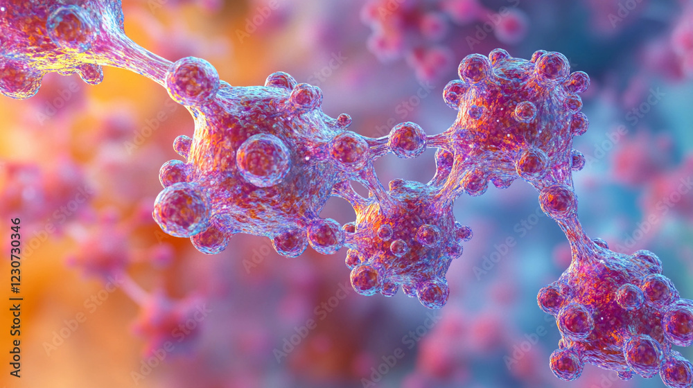 Poster exploring the complex structure of nanotechnology at the microscopic level showcasing molecular inte