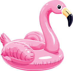 Pink inflatable flamingo floating on water, representing summer fun