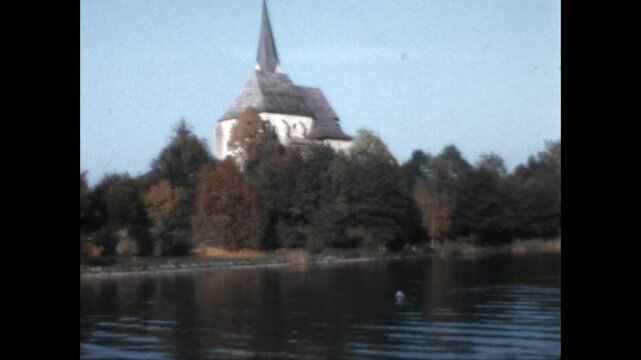 Church on Lake Worthersee 1971 - The parish church of Saints Primus and Felician on the shore of Lake Worthersee, in Maria Worth, Austria, 1971.