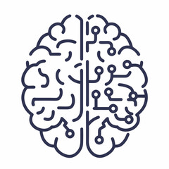 Detailed brain icon with neural circuits and pathways on a white background copy space