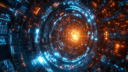 Obraz premium Abstract Futuristic Technology Background With Glowing Neon Circles