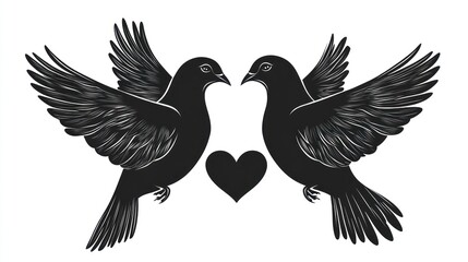 Obraz premium Two doves, heart, love, white background, romantic design