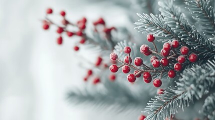 Elegant Winter Holiday Scene with Berries and Pine Needles