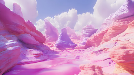 Surreal pink and purple canyon landscape: a digital painting of an alien world. 3d renderer digital backdrop. Dream Canyon. Illustration