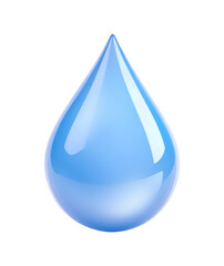 A highly detailed and glossy blue water droplet with realistic reflections and shading, isolated on transparent and white background