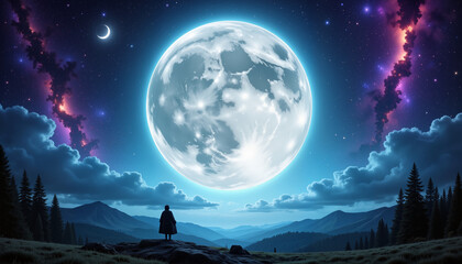 Fototapeta premium Mystical moon gazing over cosmic landscape, celestial wonder