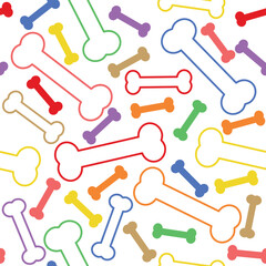 Colorful Bones Pattern - Small and Large Messy Bones on White Background. Seamless Link.