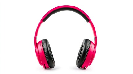 Stylish Pink Headphones with Black Cushions on White Background