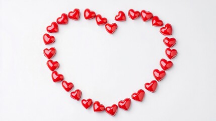 Obraz premium Red Heart Shape Made of Small Decorative Heart Objects on White Background