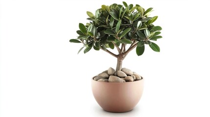 Elegant Indoor Plant in Minimalist Pot with Decorative Stones