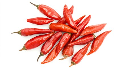 Fresh Red Chili Peppers Piled on White Background for Culinary Use