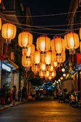 Lanterns Hanging in Streets in Chinese New Year
