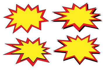 Set of abstract starburst bubble in yellow, red, and black - Vector Illustration