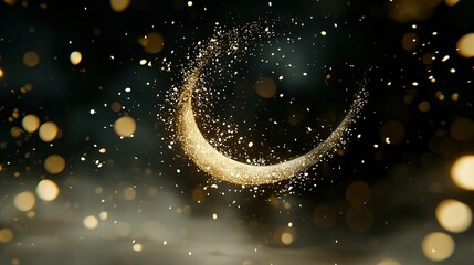   focused image of a crescent moon against a dark backdrop, with a subtle glimmer of light emanating from above