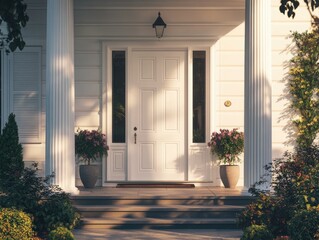 Porch of a White Colonial House