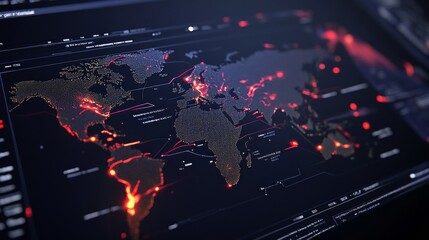 Digital World Map Interface Showing Global Network Connections