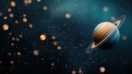 Naklejka premium An artist's depiction of a solar system featuring a foreground planet and a backdrop of stars