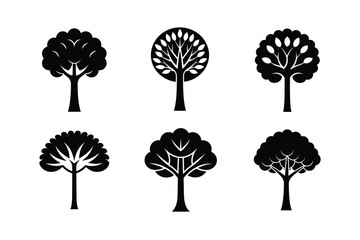 Set of trees silhouettes