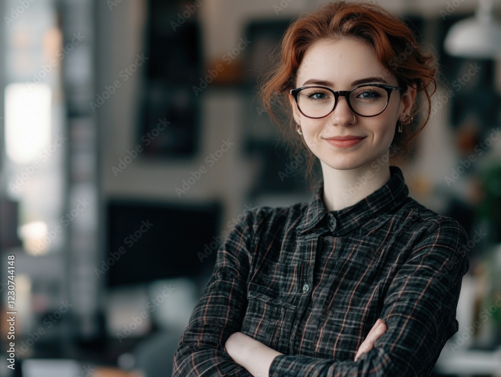 Sticker Professional Female with Red Hair in a Business Setting