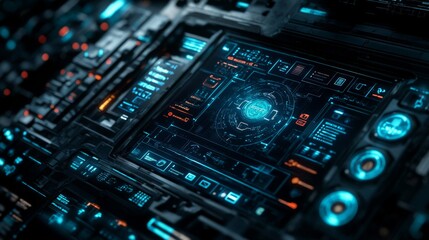 Fototapeta premium Futuristic Digital Interface Glowing Blue And Orange Technology Screen