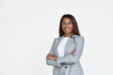 Portrait of happy African American business woman, smiling businesswoman leader executive wearing...