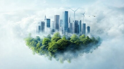 Fototapeta premium Futuristic Eco City Floating on Clouds Island