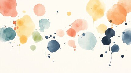 Fototapeta premium Abstract watercolor paint splatters in pastel colors on white background.