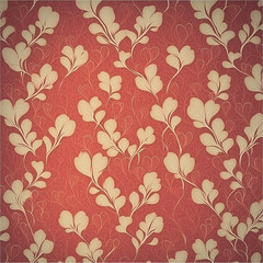 Wallpaper pattern with heart-shaped flowers with delicate stems and leaves
