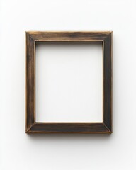Fototapeta premium A wooden frame rests against a neutral wall, offering a space for creativity and personalization