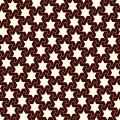 Oriental ancient mosaic pattern. Ethnic ornament. Repeated geometric figures, stars motif. Seamless surface design. Ornamental wallpaper. Geo abstract background. Digital paper, textile print. Vector