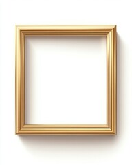 Fototapeta premium Empty gold frame positioned against a white backdrop, waiting for an artwork placement in an art gallery