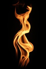 A swirling flame glows in bright hues of orange and yellow, creating a captivating form against black