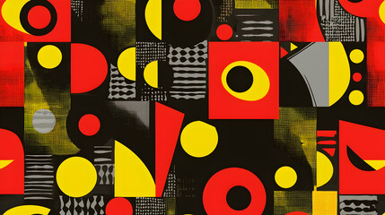 Abstract Geometric Red Yellow Black Pattern Digital Textile Design Background
