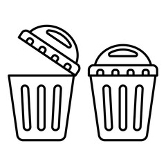 Trash Bin Icon Set – Open and Closed Lid Variations, Minimalistic and Detailed Vector Illustration Isolated on White Background for Recycling, Waste Management Designs