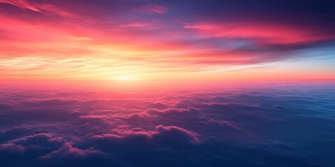 Fototapeta premium Captivating sunrise over clouds sky landscape nature serene atmosphere aerial view tranquility