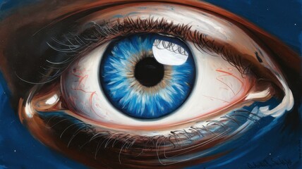 A striking close-up of a human eye, featuring mesmerizing blue tones and intricate details that evoke a sense of depth and contemplation.