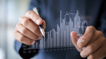 Businessman Analyzing Financial Data on a Holographic Screen