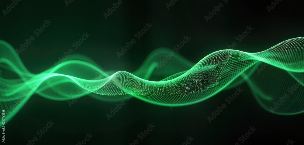 Poster abstract futuristic design with dynamic green lines. vibrant glowing lines on dark backdrop create m