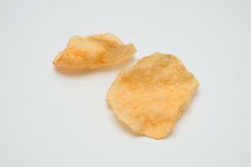 Indonesian spicy slondok isolated on white background.Copy space for text.Traditional snack concept.Food from cassava.For graphic design or banner background