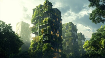 Obraz premium Overgrown Urban Skyscraper Reclaimed by Nature