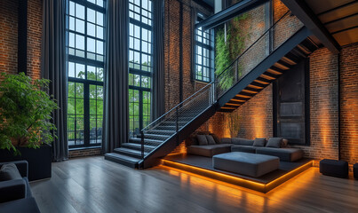 Fototapeta premium Industrial-Style Staircase Highlighting a Matte Finish for a Bold, Contemporary Look
