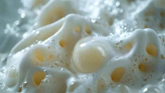 Rising dough with bubbles expanding in closeup baking sequence