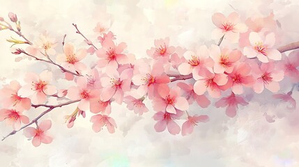 Obraz premium Cherry blossoms, soft pastel color palette, watercolor style, white background