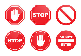 Collection of Stop Sign Set Icons Vector