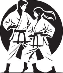 black and white logo with taekwondo and karate people in kimono