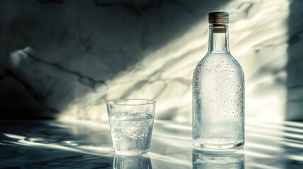 Refreshing Still Life: Icy Water Bottle and Glass