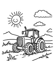  Happy Tractor in Sunny Farm Landscape