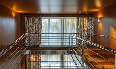 Obraz premium A Bold Staircase Design Includes a Polished Chrome Finish, Creating a Stunning Modern Aesthetic