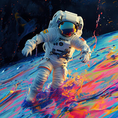 Astronaut in a ColorSplash Cosmic Landscape